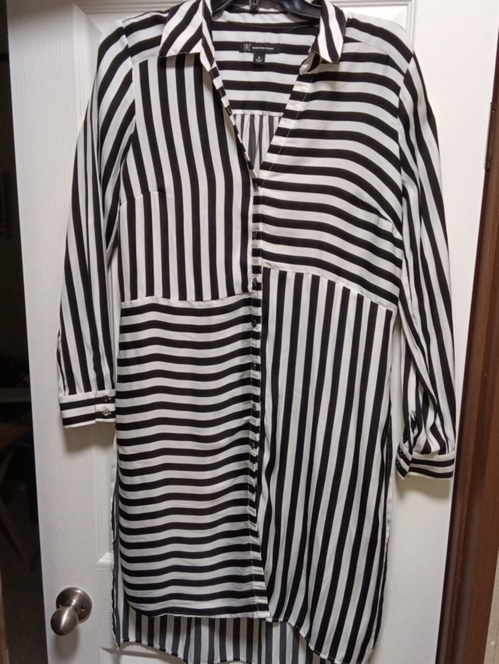INC International Concepts Black & White Striped Blouse Or Jacket Size M
